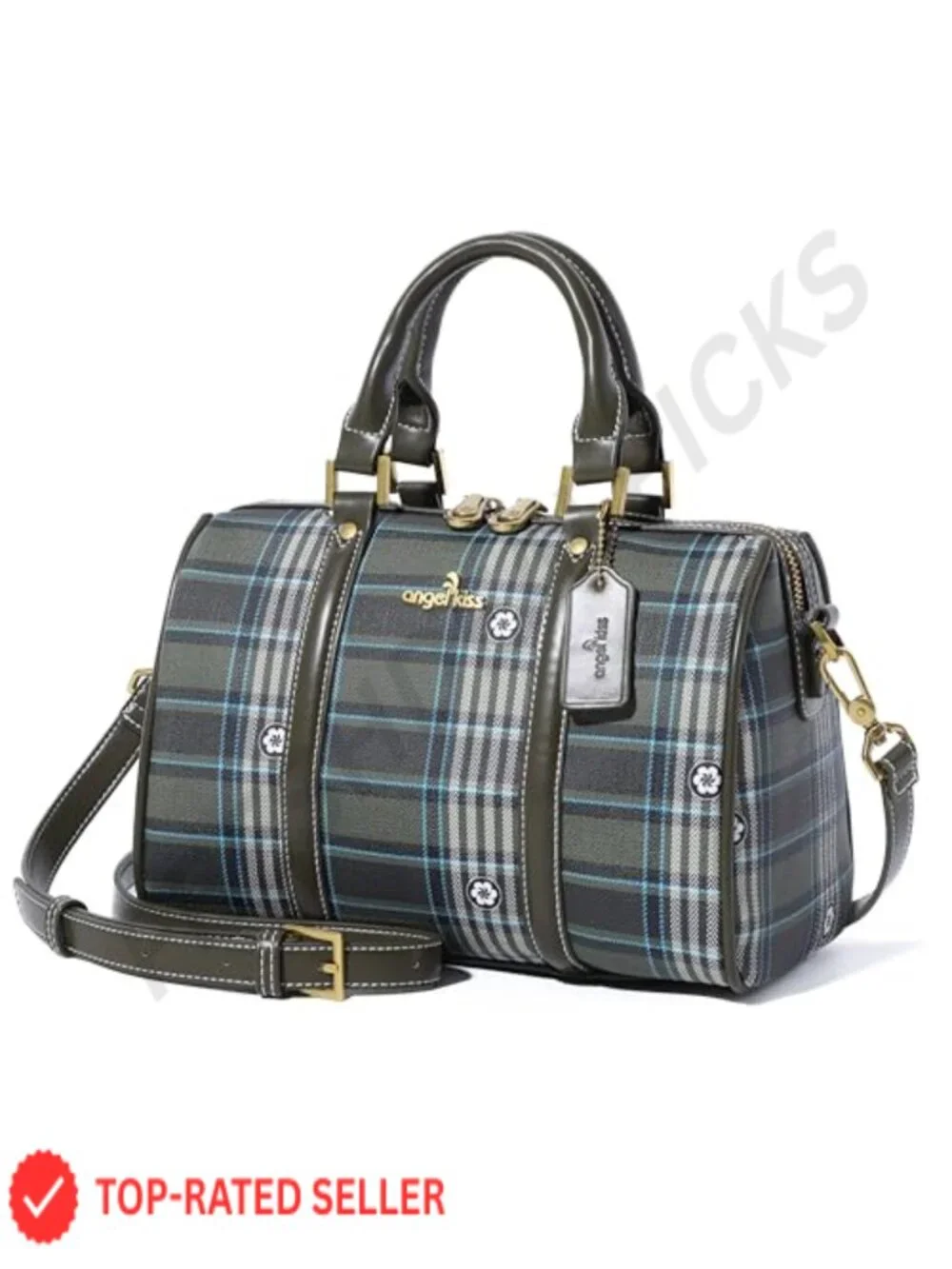 Vegan Leather Barrel Satchel Purse Top Handle Crossbody Bag